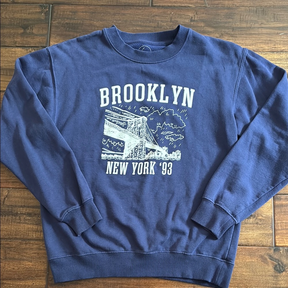 Blue Brooklyn Crewneck Sweatshirt with White Graphics